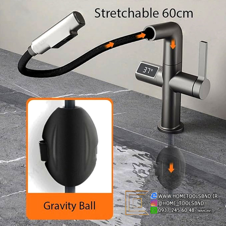 شیر روشویی 360 درجه در حال چرخش و پاشش آب به اطراف روشویی