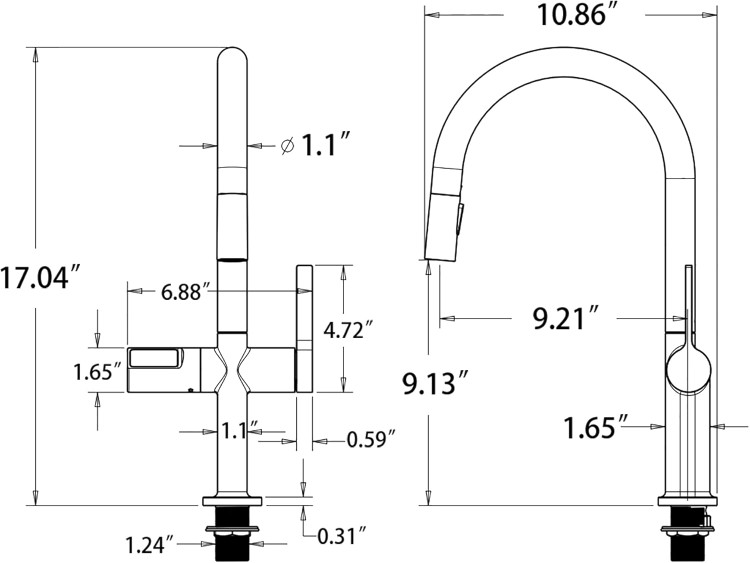نمای جانبی شیر ظرفشویی مدرن HuaDiao