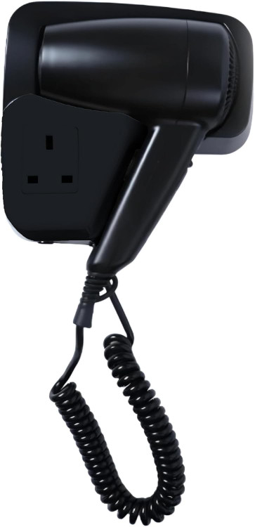 نمای کلوزآپ سوکت برق ایمن روی بدنه سشوار