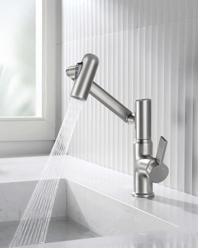 حالتهای مختلف پاشش آب در شیر روشویی استیل 304