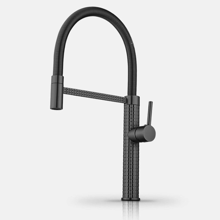 Black kitchen faucet with 360 swivel and solid brass body for modern sinks