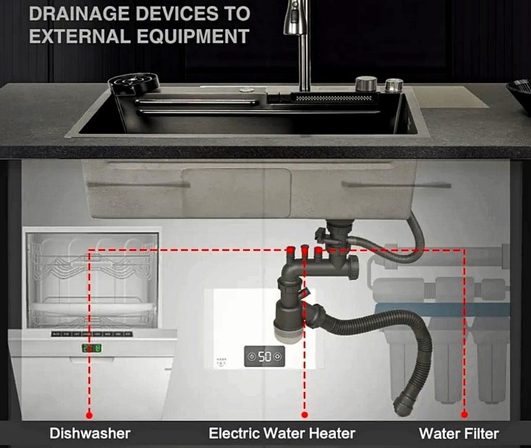 سینک با شیر آبشاری و شستشوی لیوان