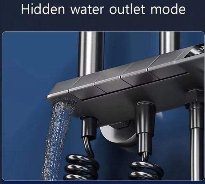 دوش حمام دیجیتال مدل آکوا با نورپردازی LED (تصویر شب).