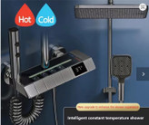 صفحه نمایش دمای هوشمند و خط LED دوش SAN MARINO در حال کار.