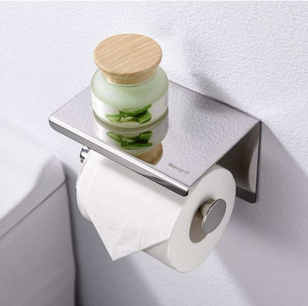 جای دستمال توالت استیل 304 ضد زنگ با طراحی مدرن بر روی دیوار سرویس بهداشتی.