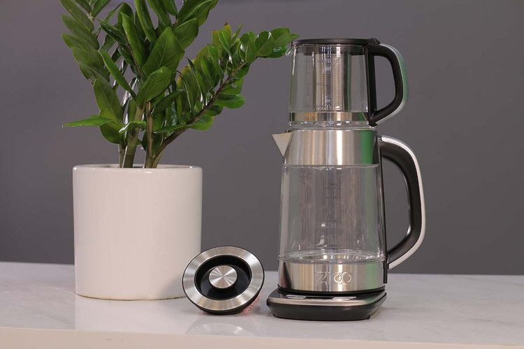 نمای کامل چای ساز Zico ZC-4020 با کتری و قوری