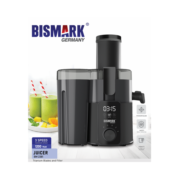 موتور قدرتمند آبمیوهگیری بیسمارک در حال آبگیری سریع میوههای سخت